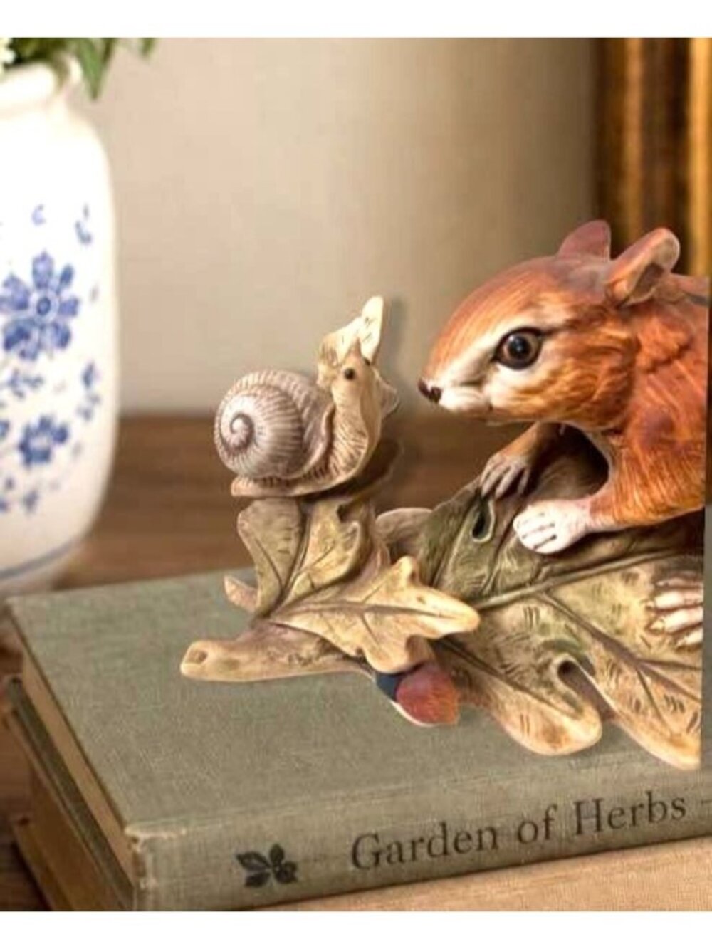 Vintage Ceramic Chipmunk Figurine With Snail On Leaf Base - Woodland Wildlife De - Picture 5 of 8